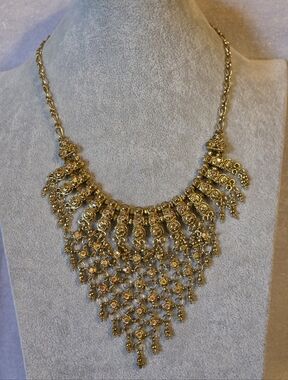 Vintage-style Exotic Dancing Rhinestone Bib or "Collar" Necklace